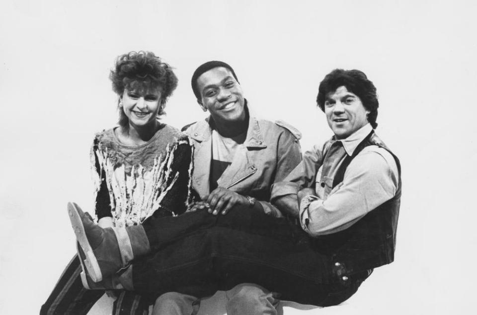 Henry with his Three of a Kind co-stars, Tracey Ullman and David Copperfield, in 1983