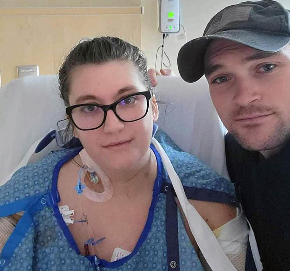 Image: Ashtin Gamblin and her husband at the hospital (Courtesy Ashtin Gamblin)