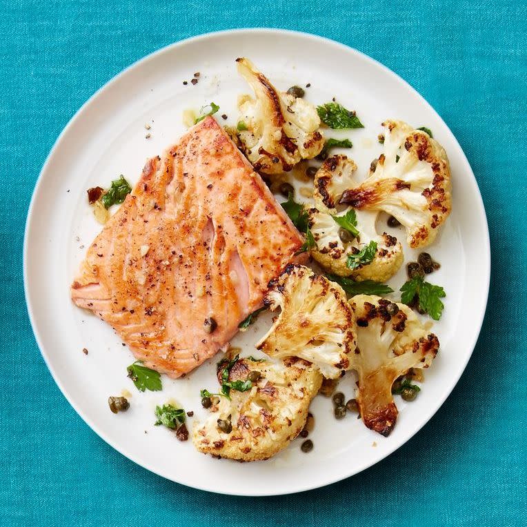 14) Seared Salmon with Roasted Cauliflower