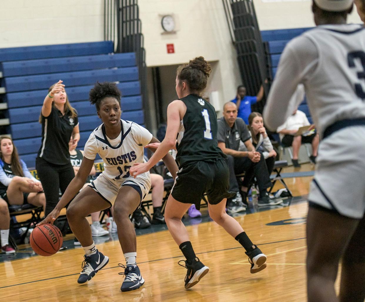 Eustis' Cerina Rolle (13) looks to pass during a 2020 game against Mount Dora Christian Academy at the Panther Den in Eustis. Rolle has signed to play at the next level with Florida Gulf Coast University in Fort Myers. [PAUL RYAN / CORRESPONDENT]