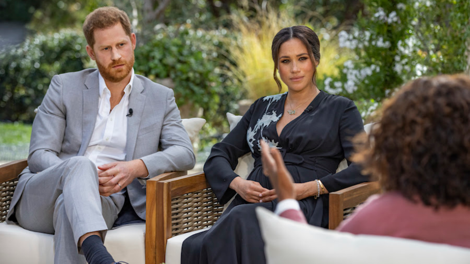 Meghan Markle and Prince Harry opened up in an explosive tell-all interview with Oprah. Photo: CBS.