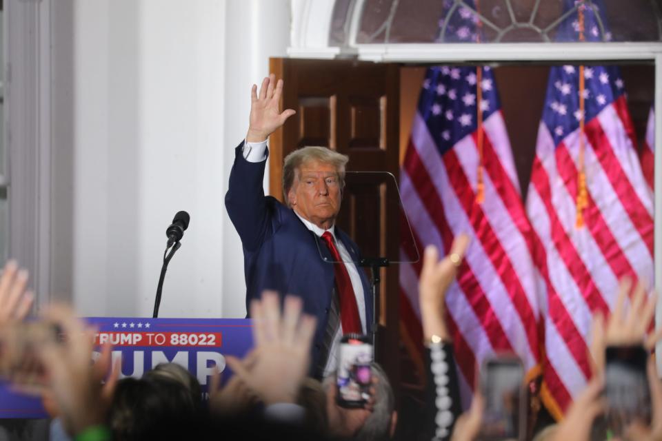 Bedminster, NJ- June 13,2023 -- Former President Donald Trump spoke to a crowd of supporters outside the clubhouse of his Trump National Golf Club in Bedminster, NJ, hours after he was arraigned in Miami.