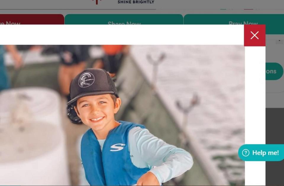 Jameson Reeder Jr., 10, is pictured in this screenshot from a Give Send Go fundraising page put up by a family friend after the boy was attacked by a shark in the Keys on Aug. 13, 2022.