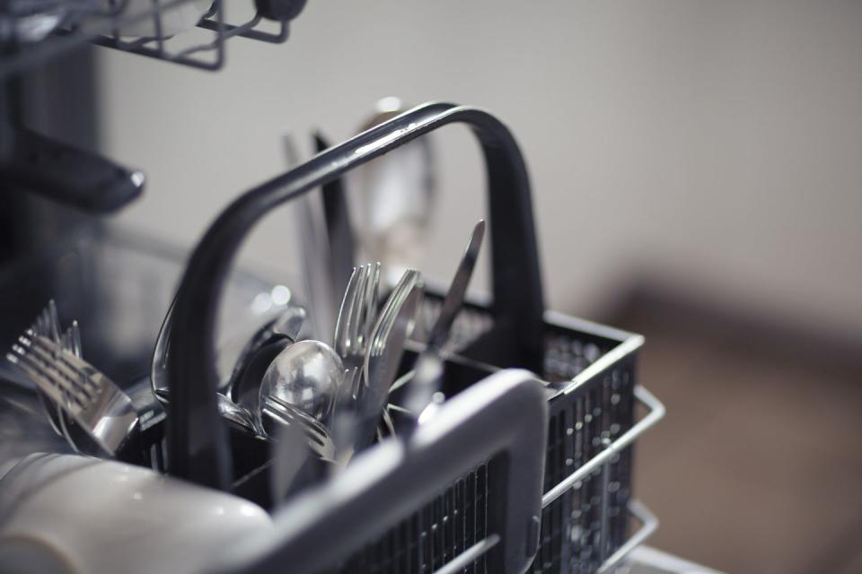 cutlery in a dishwasher