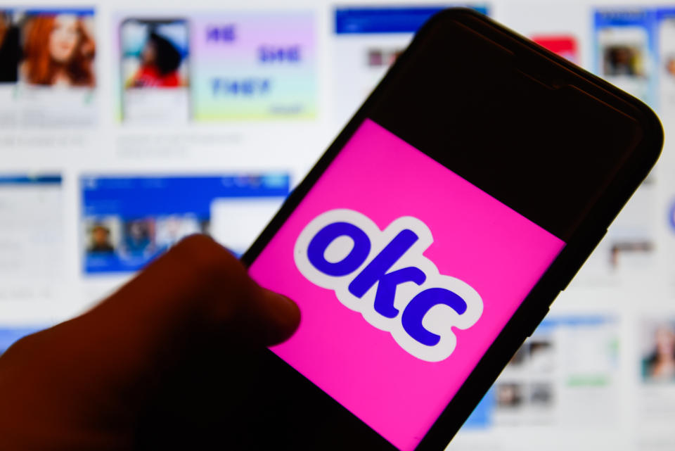 POLAND - 2020/01/06: In this photo illustration an OkCupid logo seen displayed on a smartphone. (Photo Illustration by Omar Marques/SOPA Images/LightRocket via Getty Images)