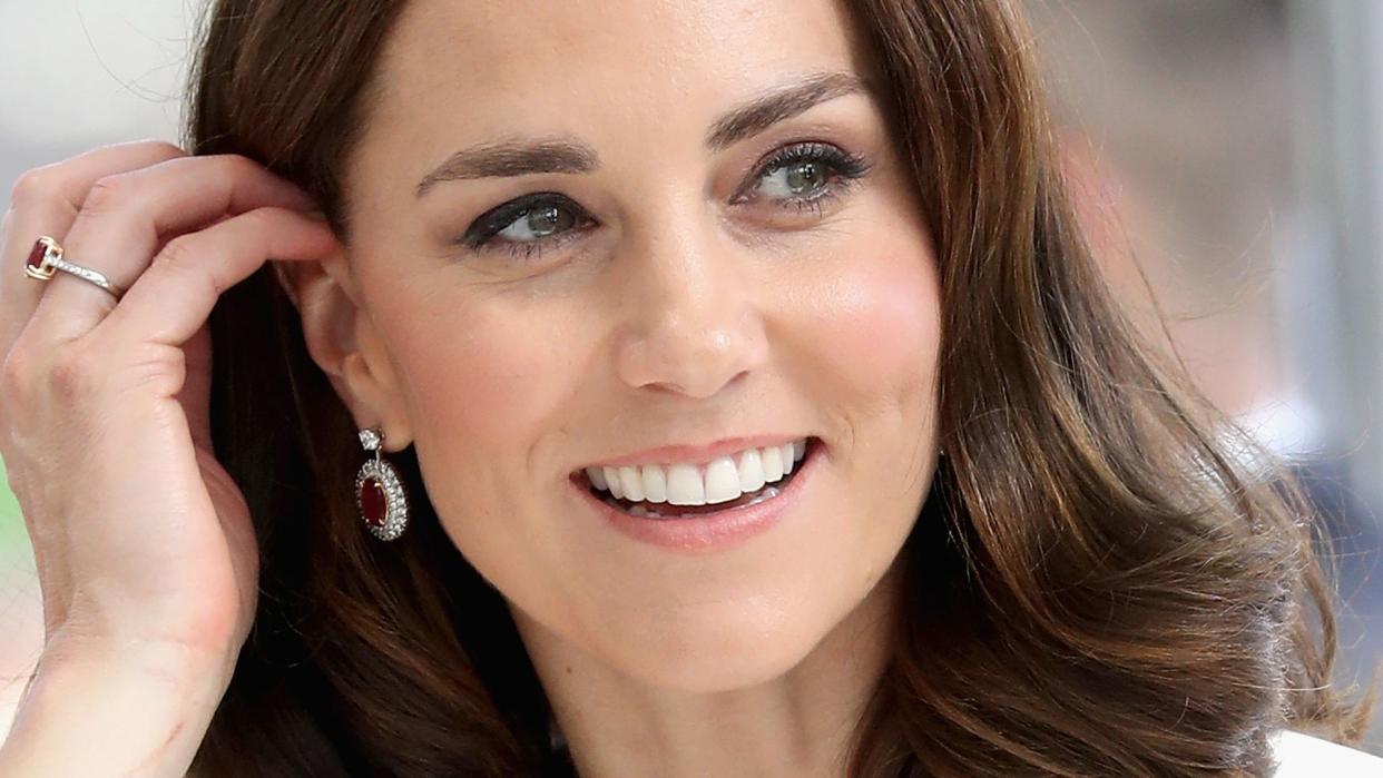 Kate Middleton arrives with Prince William, Duke of Cambridge to meet young entrepreneurs during a reception at the Heart, Spire Building on day 1 of their official visit to Poland on July 17, 2017 in Warsaw, Poland. 