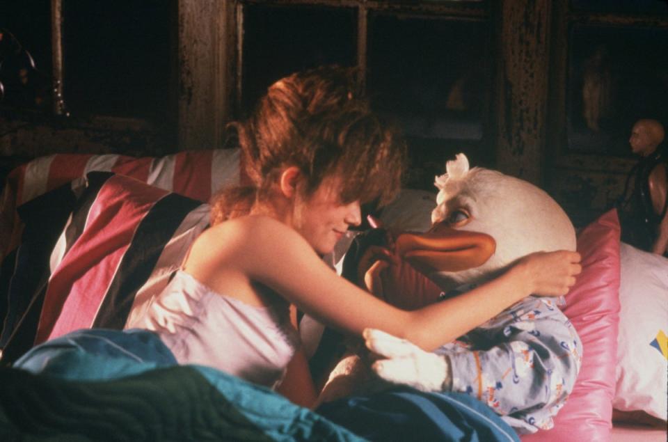 Going to bird base: Lea Thompson gets down with her feathery friend (NBCUniversal)