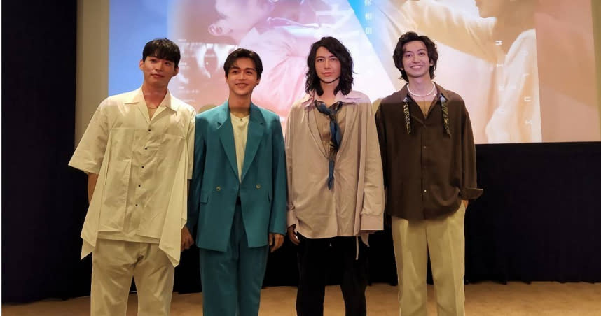 林上豪（左起）、石承鎬、鄭齊磊、李見騰四位男主角合體登場立刻受到粉絲熱情歡迎。（圖／CATCHPLAY）