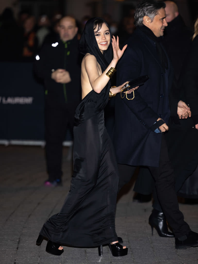 PARIS, FRANCE - JANUARY 17: Jenna Ortega is seen during day one of Paris Fashion Week - Menswear Fall Winter 2023 2024 on January 17, 2023 in Paris, France. (Photo by Arnold Jerocki/Getty Images)