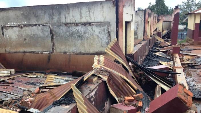 A burnt-out school in Bamenda, Cameroon