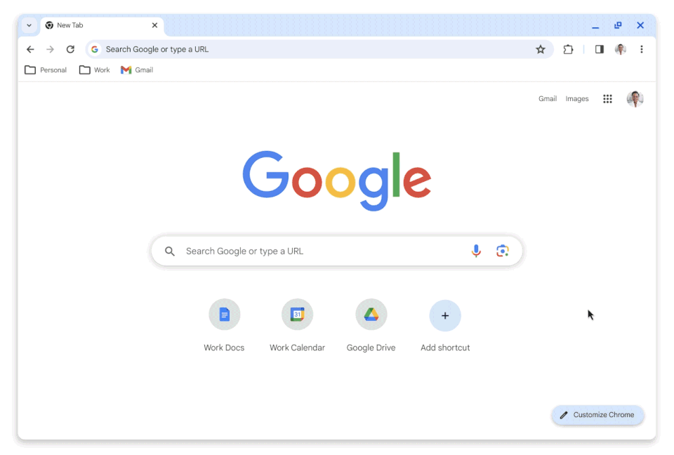 Google Chrome changing in real time to show the new Material You design