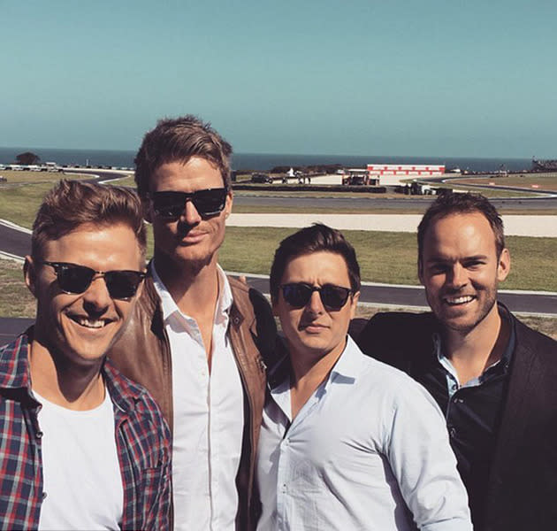 Richie posing with mates days before The Bachelorette finale. Photo: Instagram.