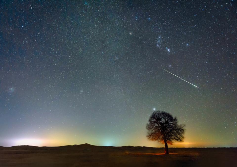 A photo of the Geminid shower from the Kubuqi Desert in Inner Mongolia, China (Getty Images)