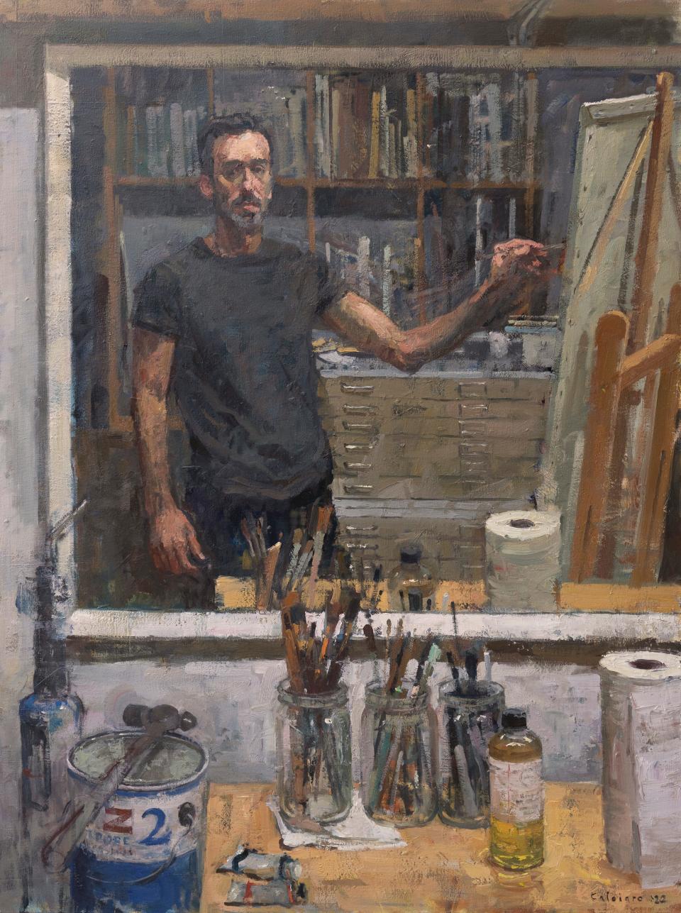 Matteo Caloario’s oil-on-canvas “Self Portrait in the Studio” on display in the Ringling College “2022 Annual Faculty Exhibition.”