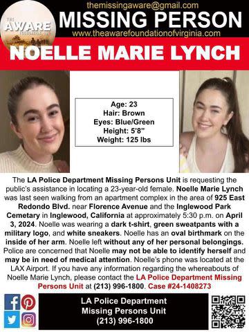 <p>The Aware Foundation/X</p> Noelle Lynch missing person poster