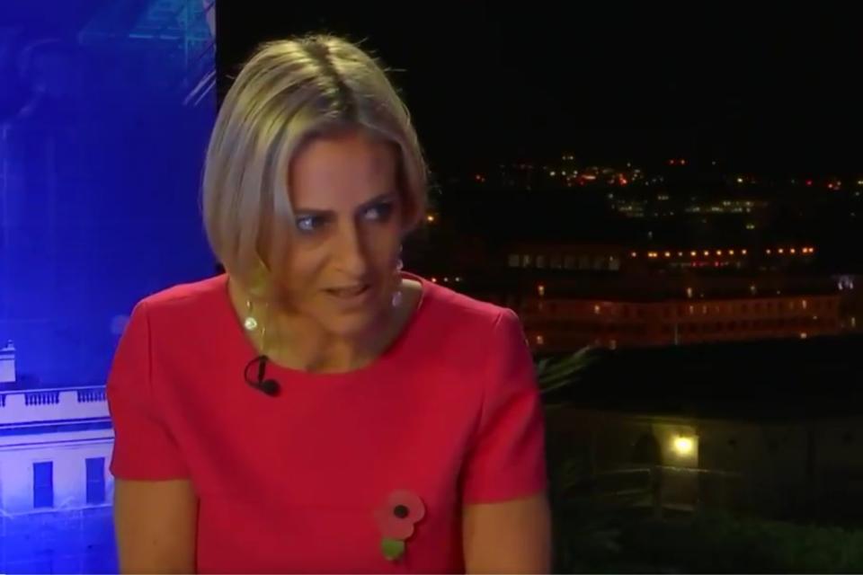 <p>Emily Maitlis won praise for her grilling of the Trump fan</p>BBC