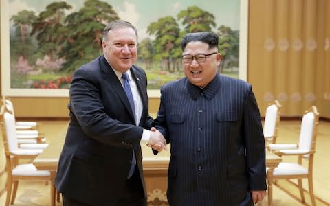 North Korean leader Kim Jong-un meets US Secretary of State Mike Pompeo in Pyongyang - Credit: AFP
