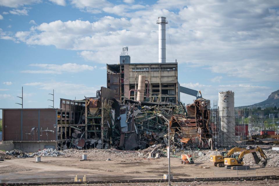 Crews work to demolish the Martin Drake Power Station in Colorado Springs.