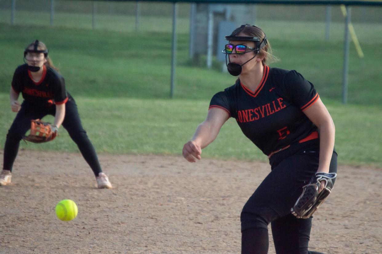 Jonesville senior Lyra Nichols had 10 strikeouts in game one against the Rangers and then hit her sixth home run of the season in game two.