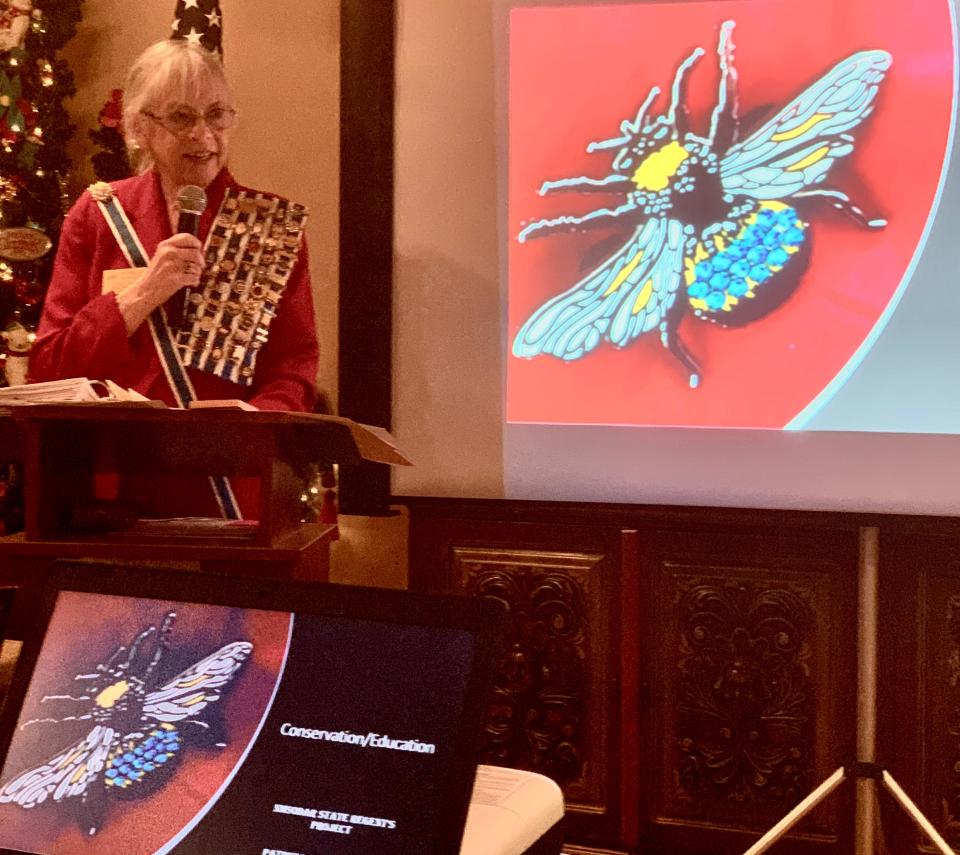 New Mexico Society Organization Daughters of the American Revolution Regent Patricia Barger presented her Bee Hotel idea to members of the organization's Doña Ana chapter.