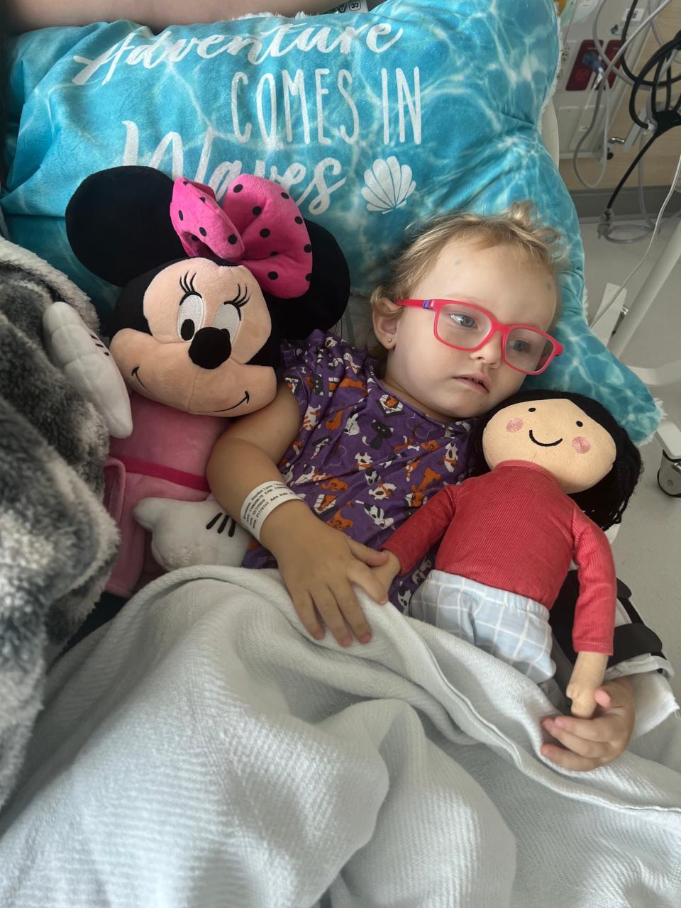 Hayden Bezanson resting at Golisano Children's Hospital after being admitted for acute lymphoblastic leukemia.