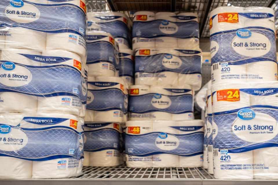 Rolls of toilet paper at a Walmart in Houston