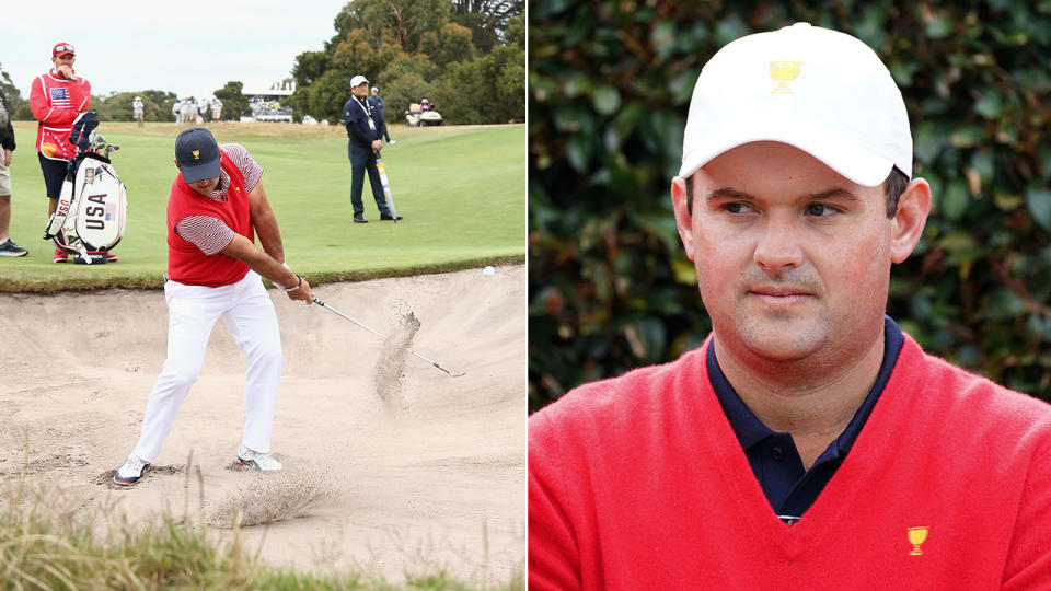 Seen here, Patrick Reed hit his first shot in the Presidents Cup into the bunker.