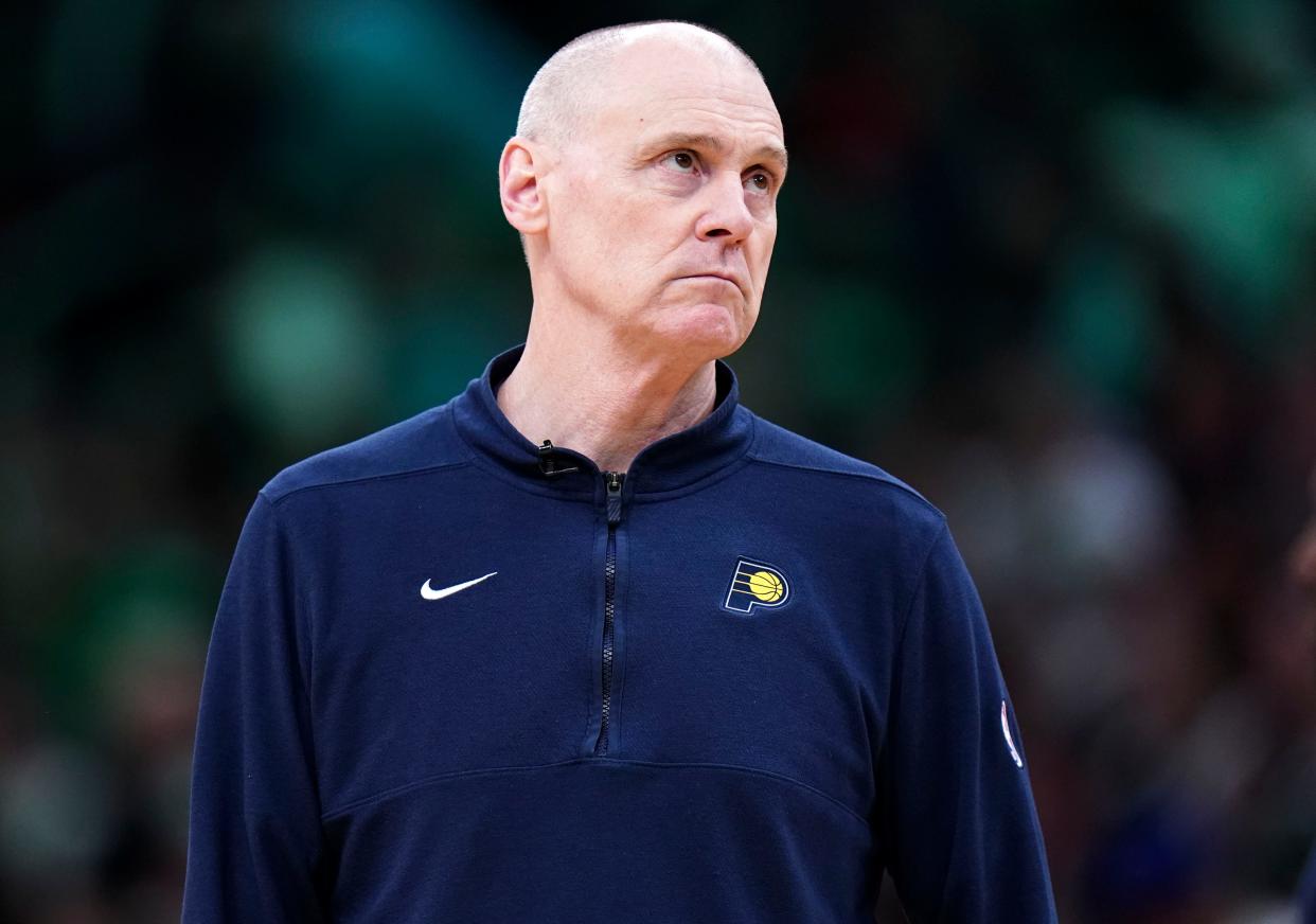 Indiana Pacers coach Rick Carlisle watches from the sideline during Game 1 against the Boston Celtics.