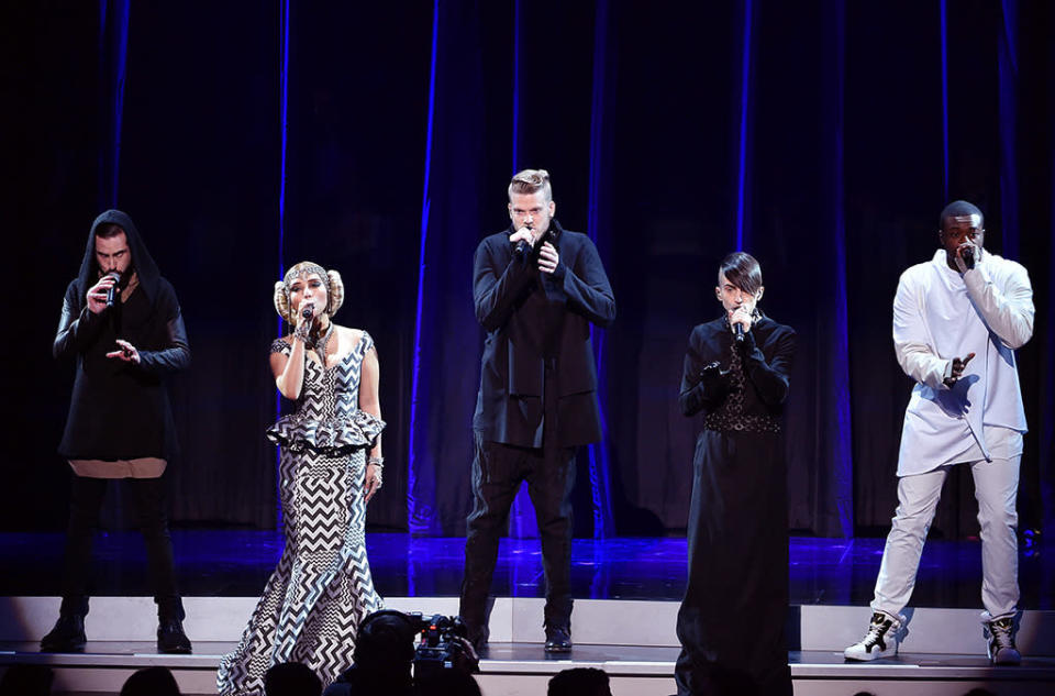 Pentatonix perform onstage during the 2015 American Music Awards at Microsoft Theater on November 22, 2015 in Los Angeles.