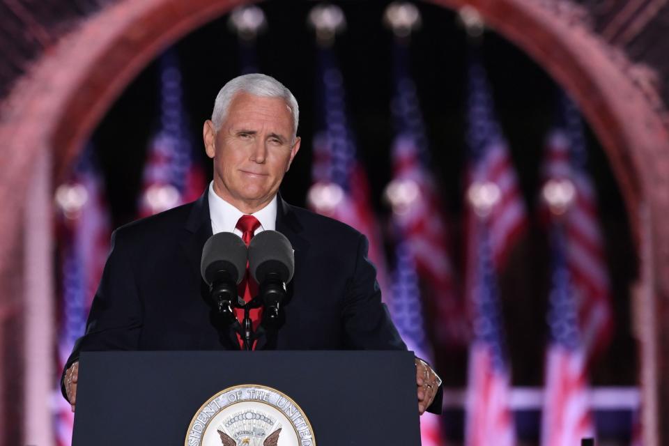 Vice President Pence speaks at the Republican National Convention in Baltimore on Wednesday: AFP/Getty