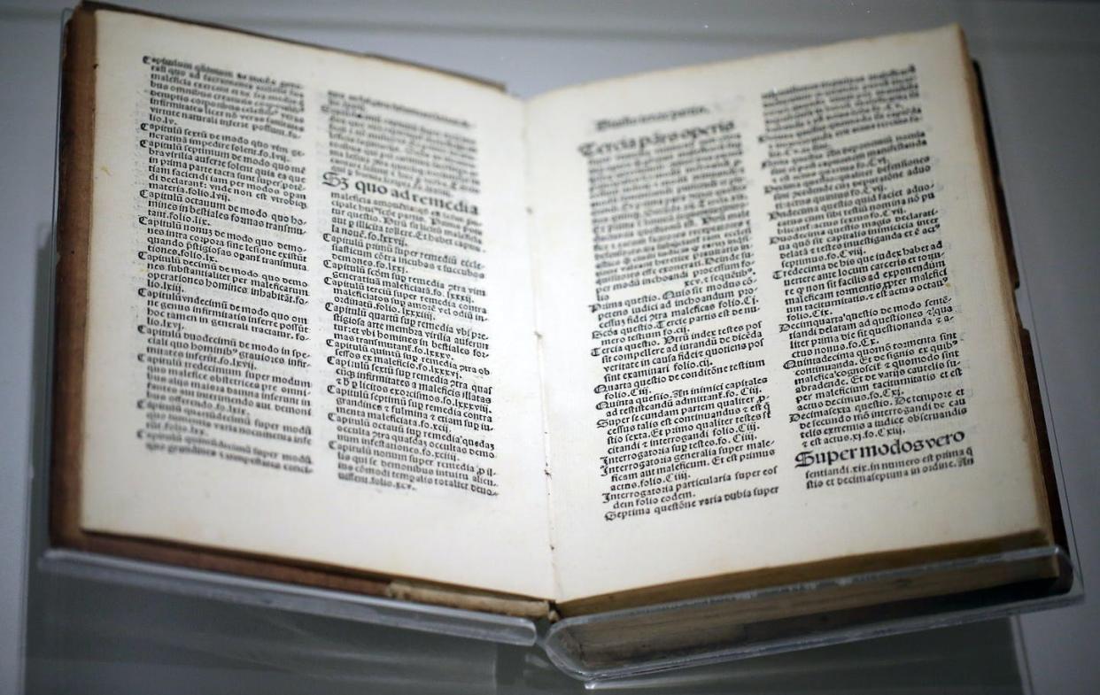 The 'Malleus Maleficarum,' a medieval handbook, was used to try and execute supposed witches. Its influence lasted for centuries – including at the Salem Witch Trials. <a href="https://www.gettyimages.com/detail/news-photo/copy-of-the-malleus-maleficarum-is-on-view-at-the-salem-news-photo/1229237900?adppopup=true" rel="nofollow noopener" target="_blank" data-ylk="slk:Jonathan Wiggs/The Boston Globe via Getty Images;elm:context_link;itc:0;sec:content-canvas" class="link ">Jonathan Wiggs/The Boston Globe via Getty Images</a>