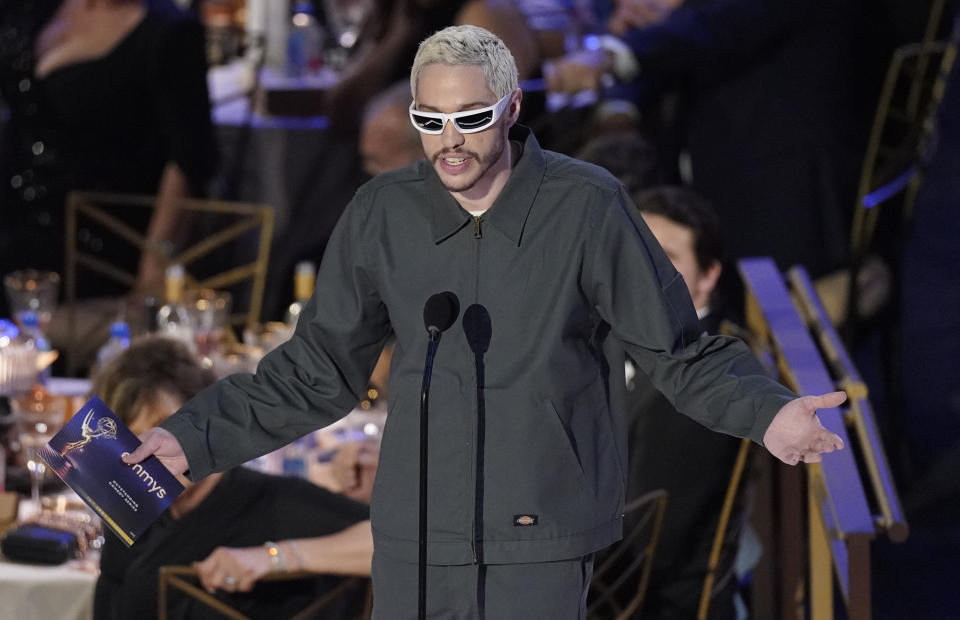 Pete Davidson presents the Emmy for outstanding comedy series at the 74th Primetime Emmy Awards on Monday, Sept. 12, 2022, at the Microsoft Theater in Los Angeles. (AP Photo/Mark Terrill)