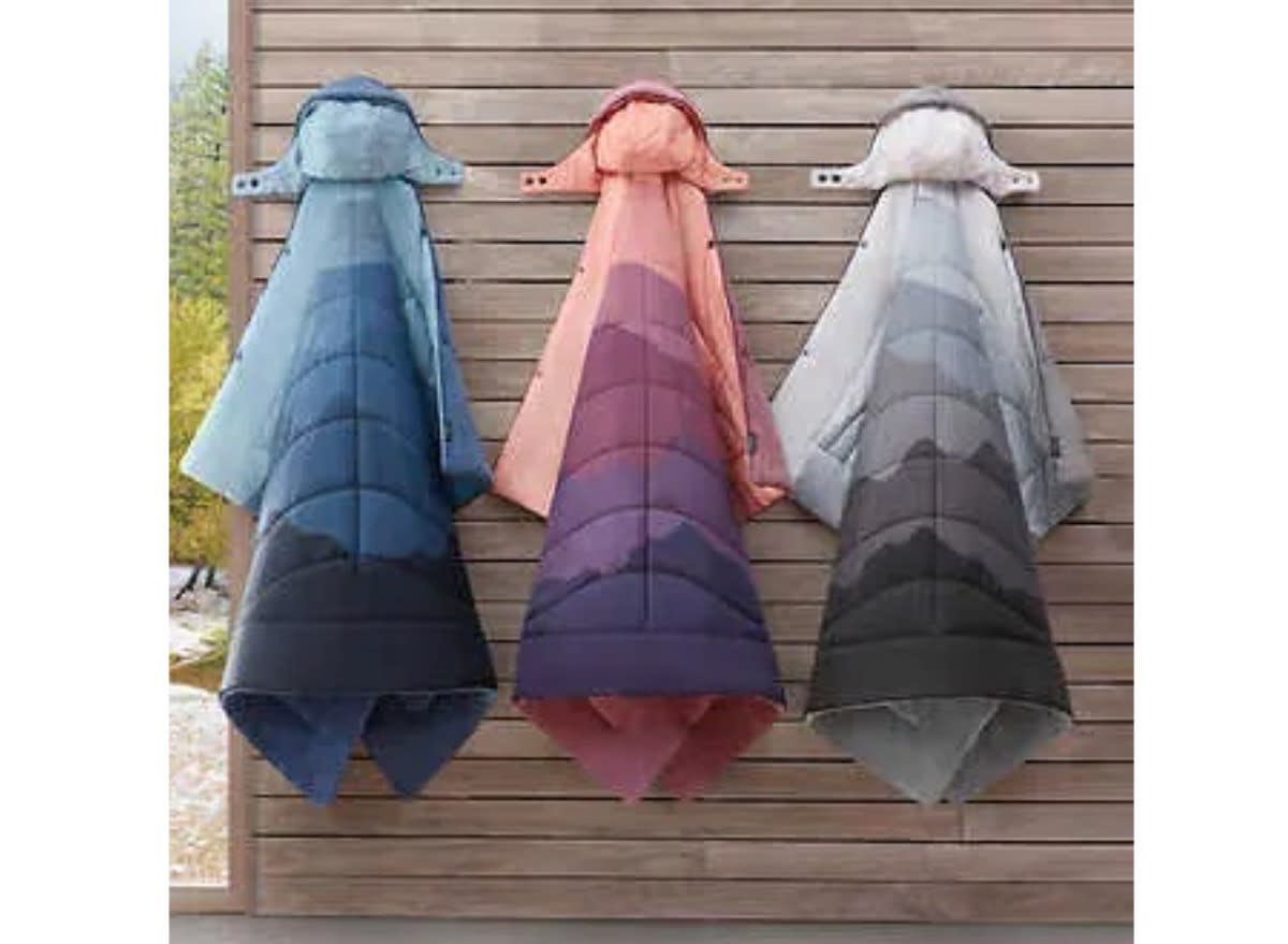 weatherproof blankets hanging on a wall.