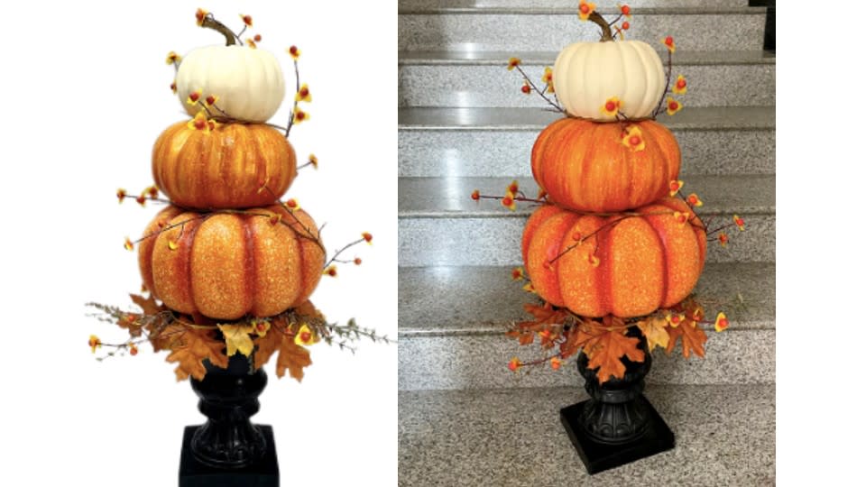 Home Accents Holiday 30-inch Potted Stacked Pumpkins - The Home Depot Canada, $55