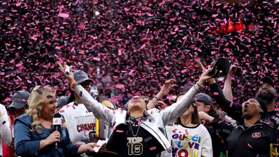 Staley celebrates winning her third national title. - Gregory Shamus/Getty Images