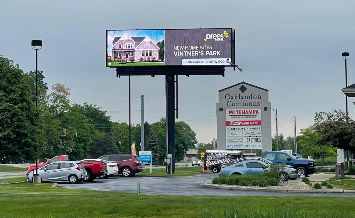A billboard at the intersection of Pendleton Pike and Oaklandon Road in Indianapolis. Jeff Lee, founder and owner of billboard company GEFT, said he had hoped to put up a similar sign along Interstate 69 in Bloomington.