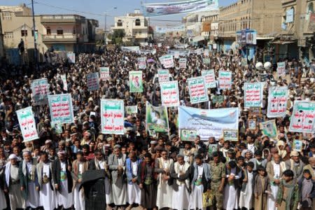 Followers of the Houthi movement rally to mark the 'Martyr Day' in Saada, Yemen February 5, 2018. REUTERS/Naif Rahma