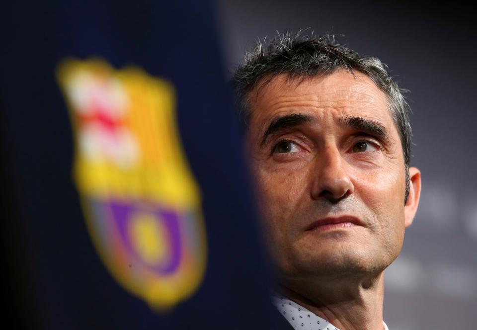 FC Barcelona's new coach Ernesto Valverde attends a news conference at the Camp Nou stadium in Barcelona