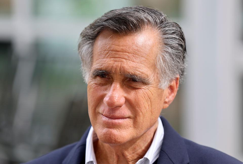 Sen. Mitt Romney, R-Utah, talks to members of the media after a roundtable discussion on the Jordan River Watershed and the Great Salt Lake at the Jordan Valley Water Conservancy District in West Jordan on Friday, May 5, 2023. | Kristin Murphy, Deseret News