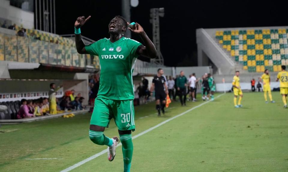 Abdoulaye Seck celebrates after scoring for Maccabi Haifa against Villarreal.