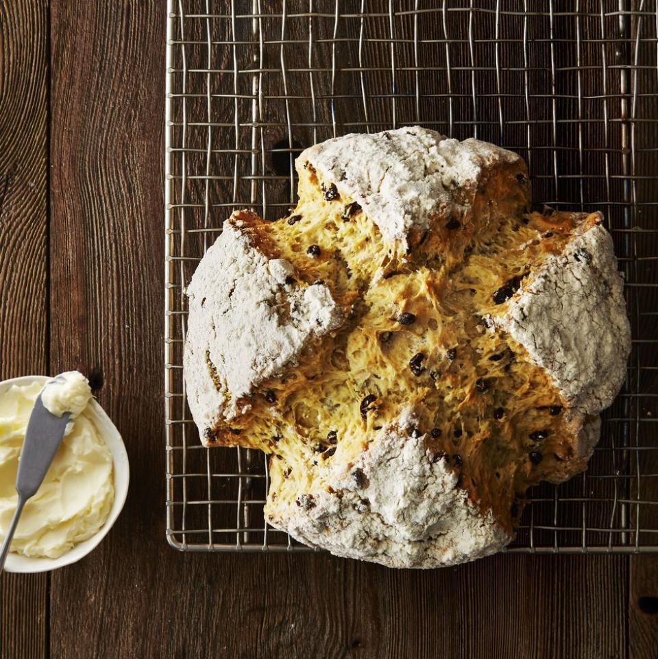 <p>Soda Bread isn't just for St. Patty's Day (although it's excellent with <a href="https://www.goodhousekeeping.com/food-recipes/a6232/corned-beef-cabbage-potatoes-2505/" rel="nofollow noopener" target="_blank" data-ylk="slk:corned beef and cabbage;elm:context_link;itc:0;sec:content-canvas" class="link ">corned beef and cabbage</a>). We love this rich and tender quick bread any day of the year.</p><p><em><a href="https://www.goodhousekeeping.com/food-recipes/a5266/soda-bread-1578/" rel="nofollow noopener" target="_blank" data-ylk="slk:Get the recipe for Soda Bread »;elm:context_link;itc:0;sec:content-canvas" class="link ">Get the recipe for Soda Bread »</a></em></p>