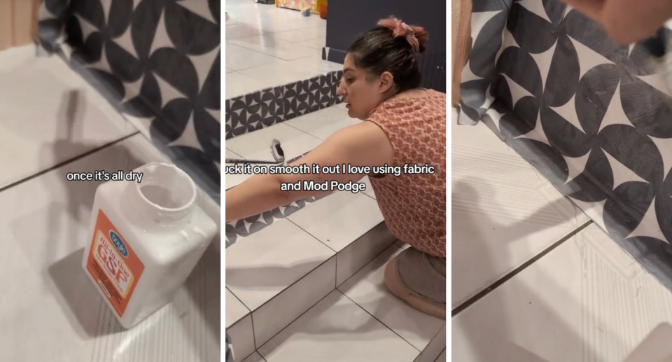 Queensland mum JoJo completely transformed her kitchen stairs for next to nothing. Credit: TikTok/jojoshabadoo