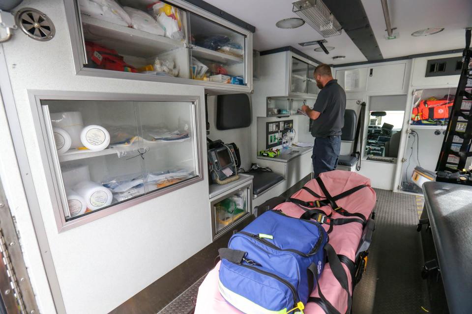Vehicle Technician Nicholas Settles inventories and prepares an ambulance for service on Friday March 10, 2023 at Chatham EMS Station 1.
