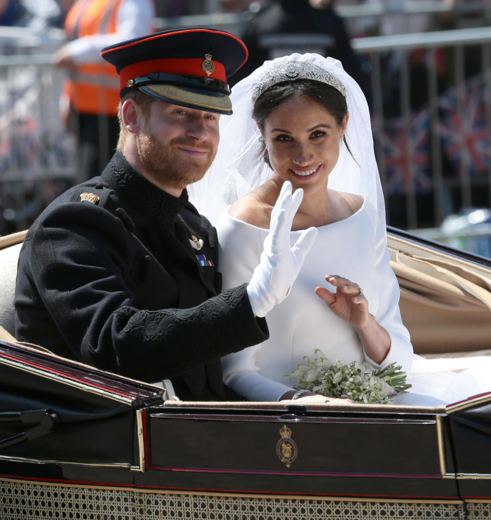 Prince Harry Meghan Markle in a carriage on their wedding day