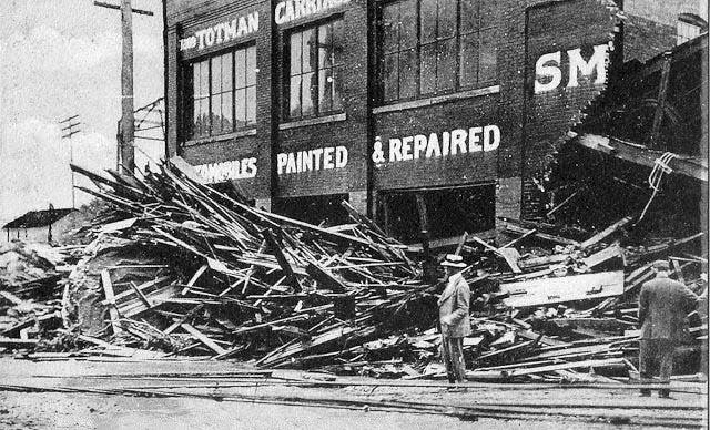 Totman Carriage Works in Erie, is shown after the Mill Creek flood of 1915. [CONTRIBUTED]