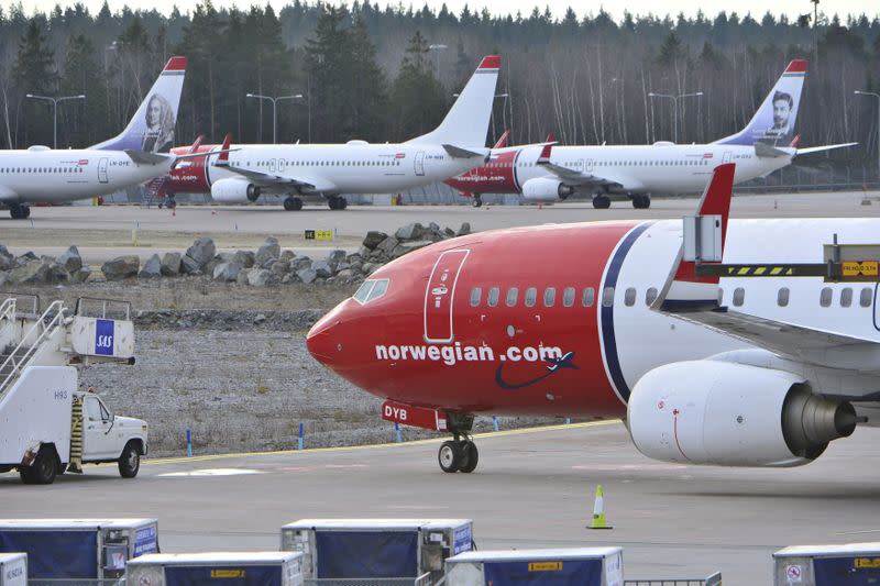 FILE PHOTO: Aircraft belonging to budget carrier Norwegian at Stockholm Arlanda Airport