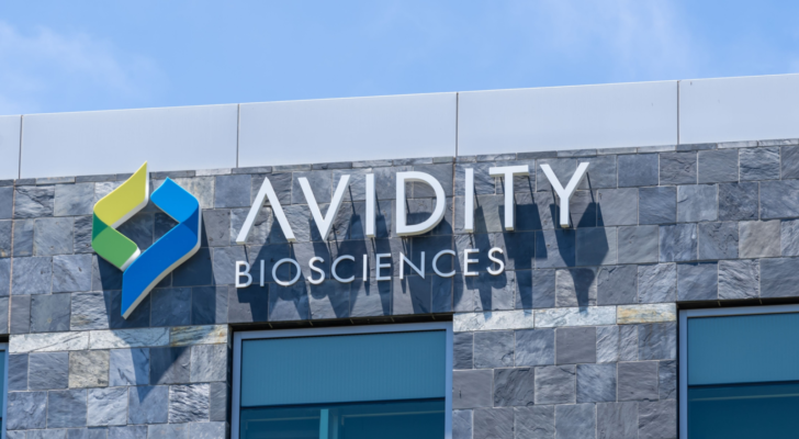 Avidity Biosciences logo on their headquarters building in San Diego, CA, USA. Avidity Biosciences Inc (RNA) is an American biotechnology company.