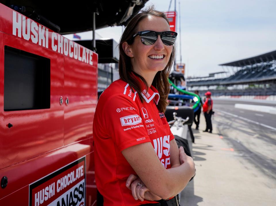 Purdue graduate Angela Ashmore is a racing engineer for Indy 500 winner Marcus Ericsson making her the first woman in any position to be apart of a winning Indianapolis 500 team. Photographed on Monday, May 22, 2023, during practice for the 107th running of the Indianapolis 500 at Indianapolis Motor Speedway.