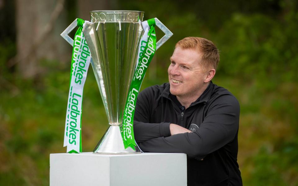 Celtic manager Neil Lennon with the Scottish Premiership trophy - PA Wire