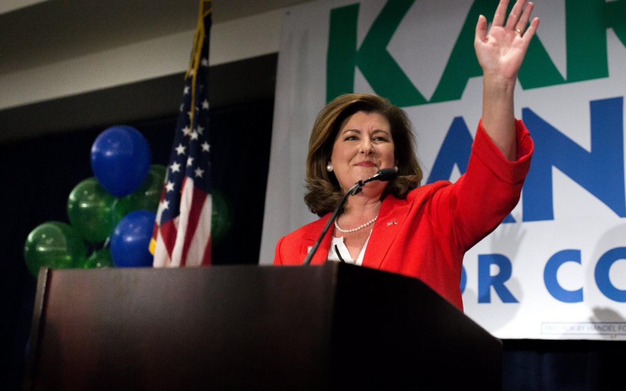 US House of Representatives candidate Karen Handel waves to supporters during an election party in Atlanta, Georgia, USA, 20 June 2017 - EPA